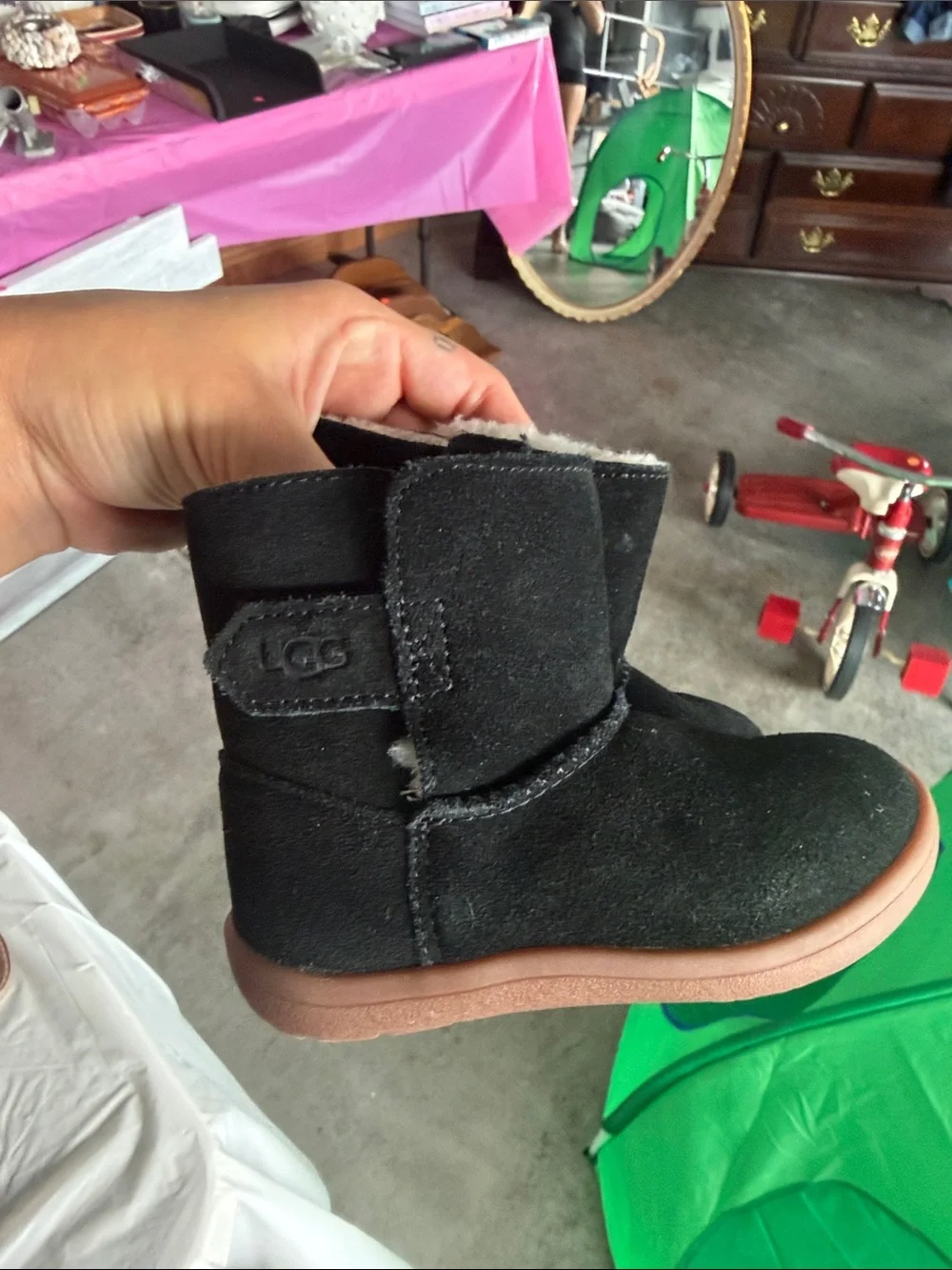 UGG Kids Black Suede Cozy Shearling Boot